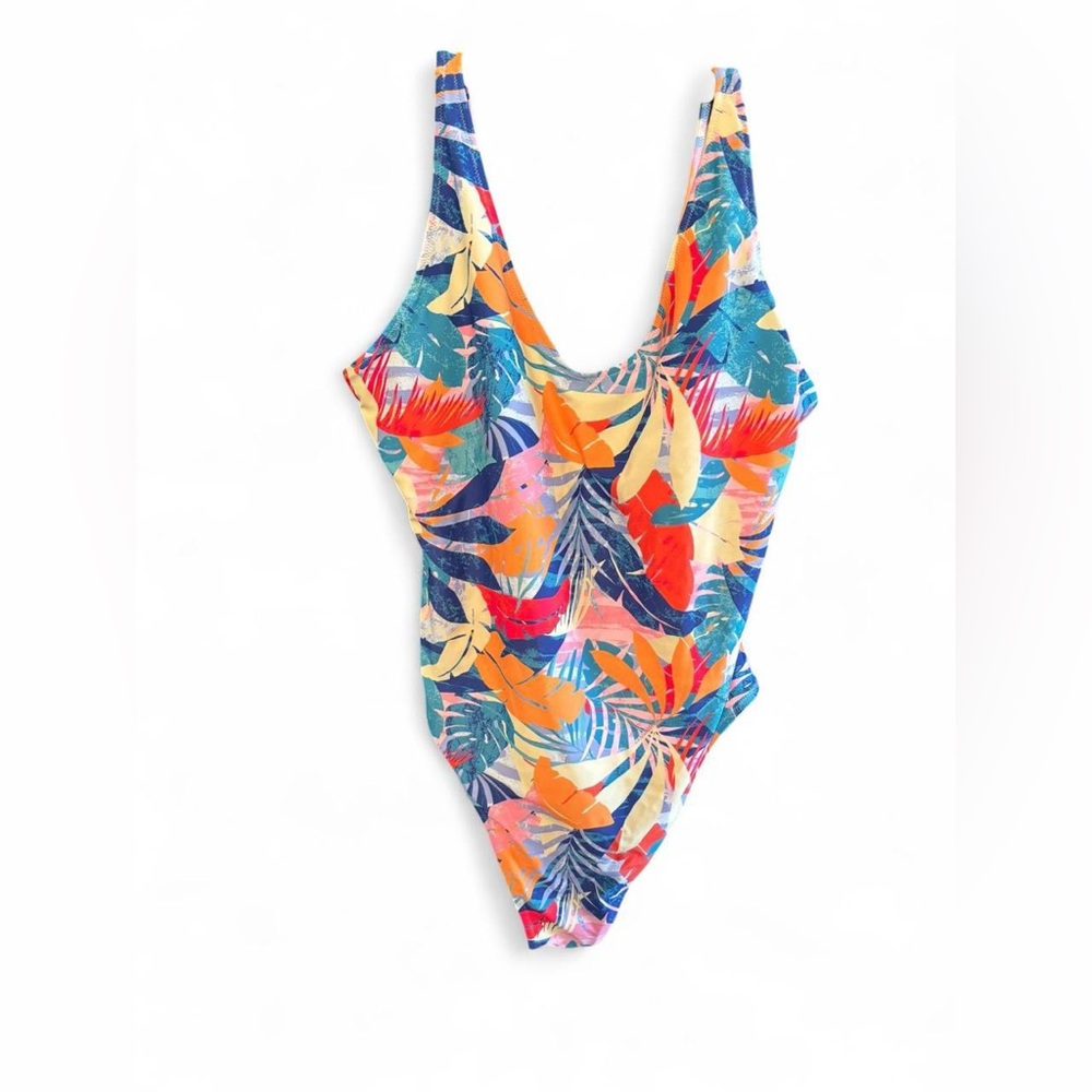 Old Navy Tropical Leaf One-Piece Swimsuit - Blue, Orange, Yellow, Pink